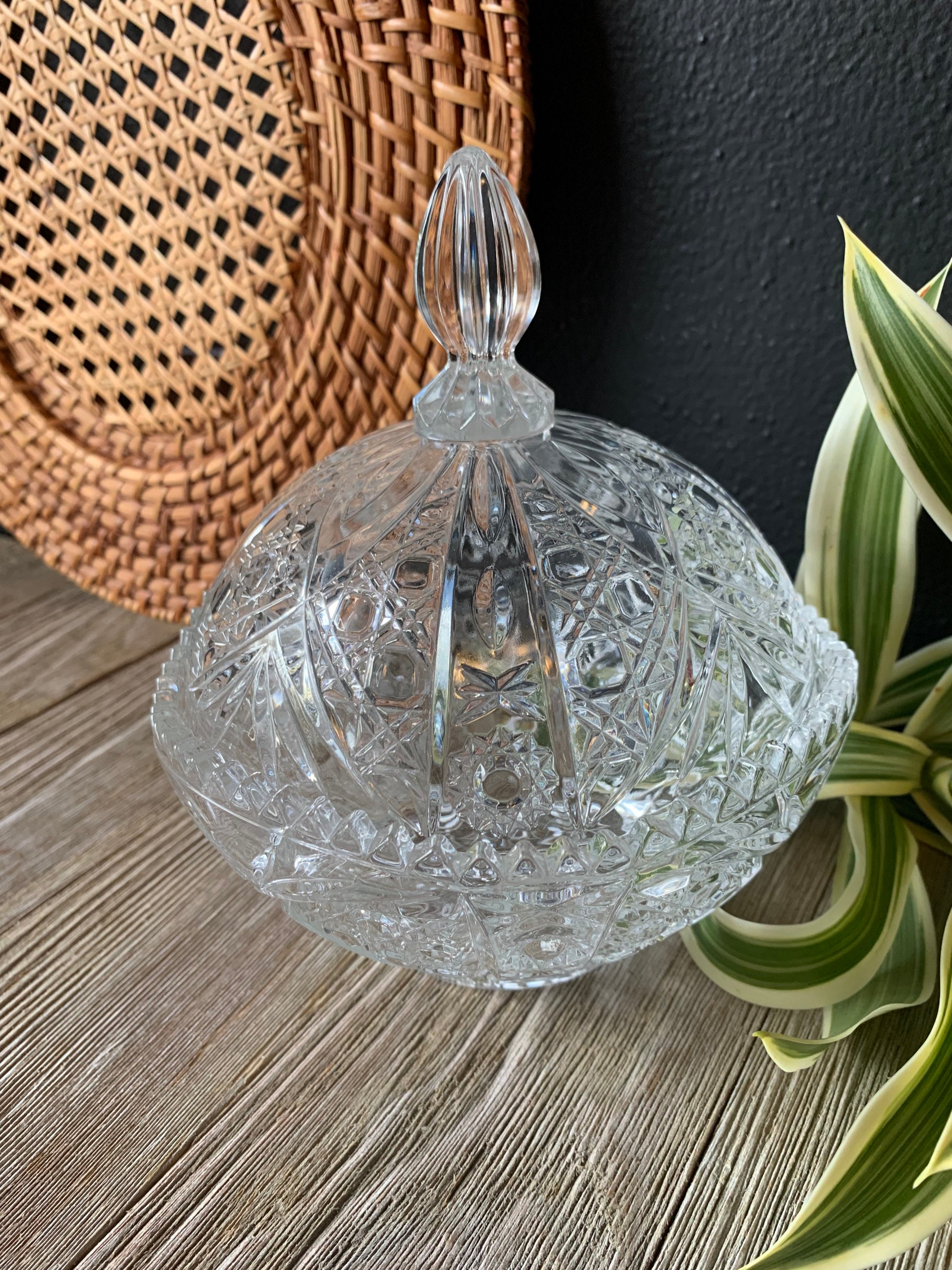 Vintage Etched Crystal Candy Dish With Lid Lidded Crystal Etsy