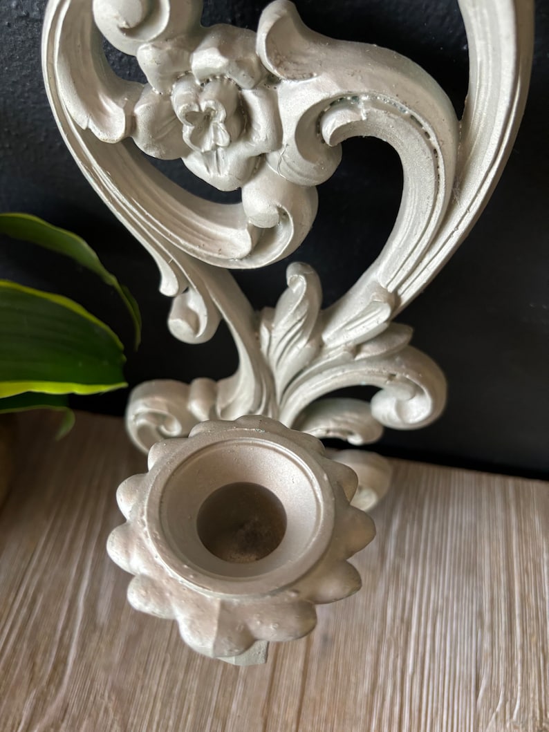 Vintage Homco Ornate White Candlestick Holder Wall Sconce, Mid Century Wall Decor, Hanging Wall Candle Holder, Gothic Candlestick Holder image 7