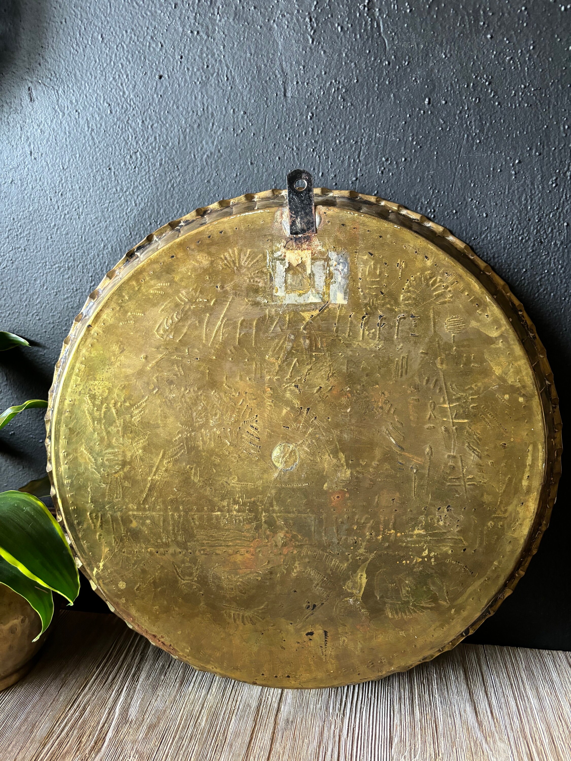 Vintage Large Round Egyptian Brass Tray, 16