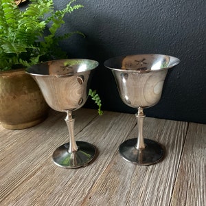 Vintage El de Uberti Silver Plated Wine Glasses | Made in Italy | Set of Two | Wedding Champagne Toasting Glasses | Wine Goblets