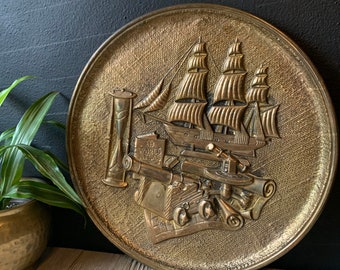 Vintage Spanish Galleon Brass Wall Plate |