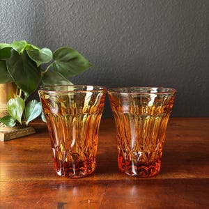 Vintage Pair Noritake Perspective Amber Water Tumblers, Set of two, Juice Iced Tea Cocktail Glasses, Mid-Century Glassware, Vintage Barware