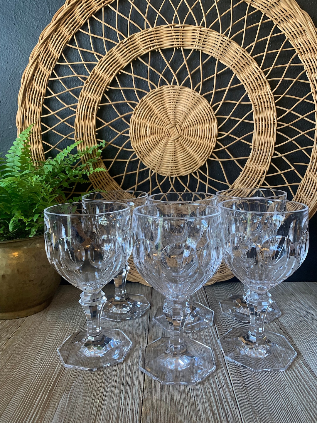 Vintage Heavy Clear Glass Wine Goblets | Footed Water Glasses | Set of ...