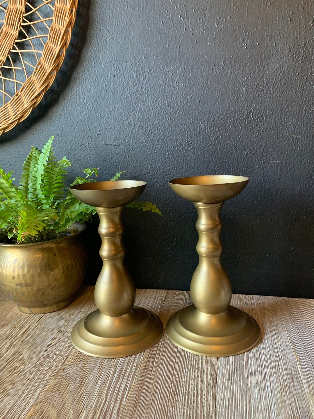 Vintage Pair Brass Candle Holders Brass Wedding Decor Gothic