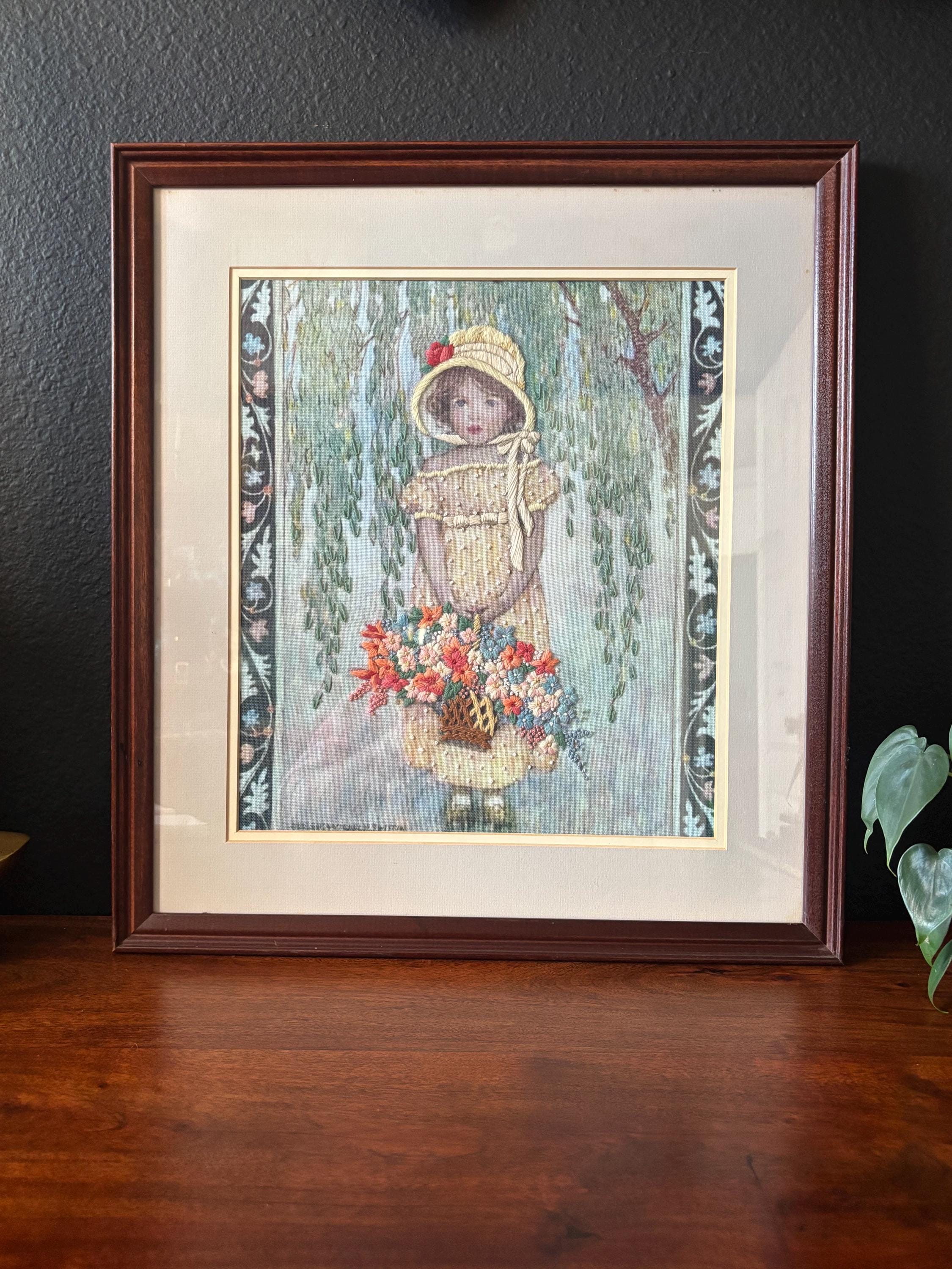 Vintage Framed Jessie Wilcox Smith Needlepoint, Rebecca's Portrait