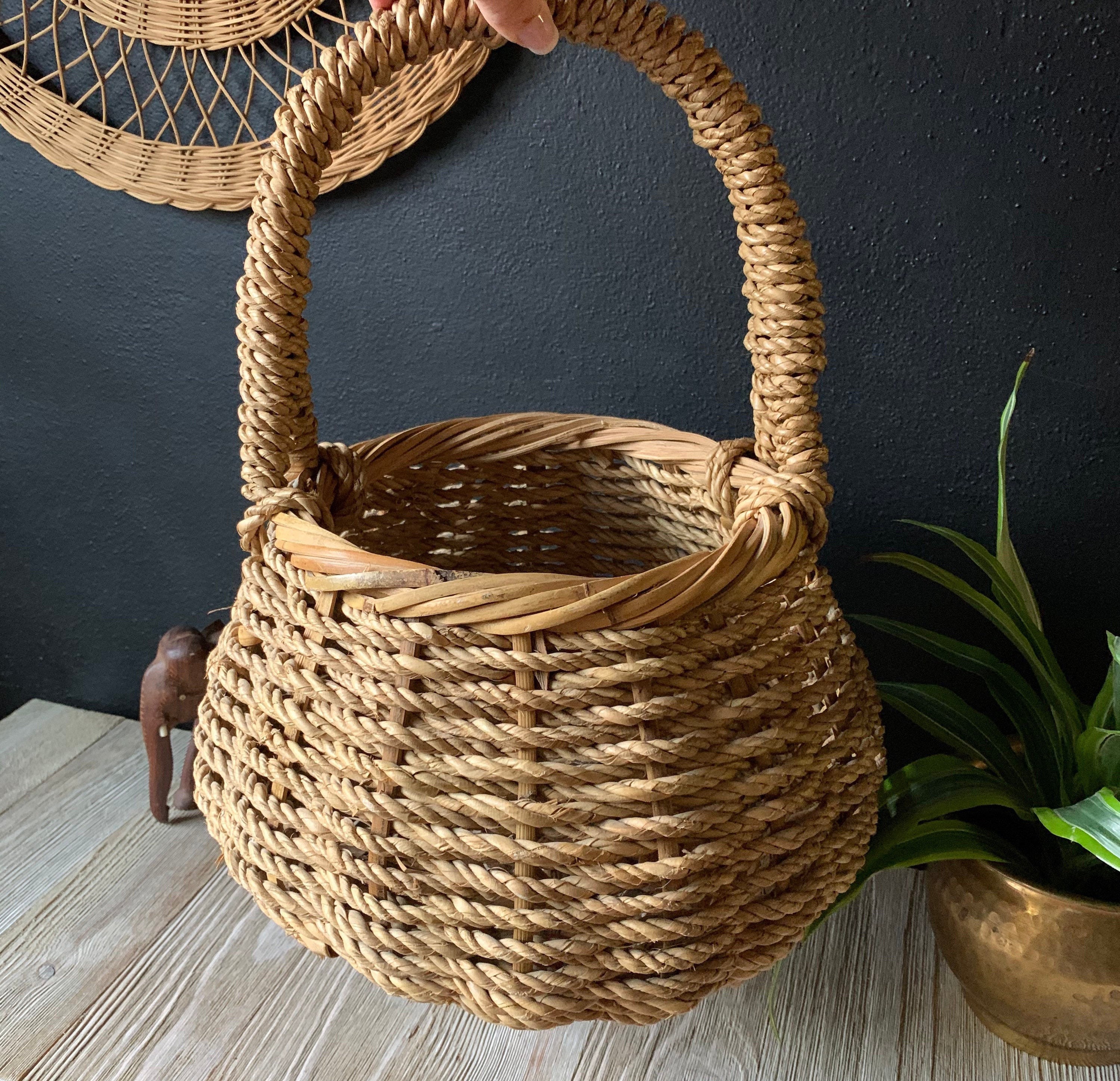 Vintage Wicker Basket with Handle Wicker Planter Basket Etsy