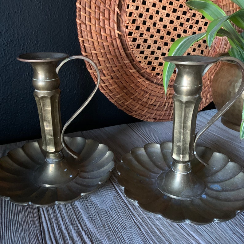 Vintage Brass Chamber Candle Holders Brass Candlestick Etsy