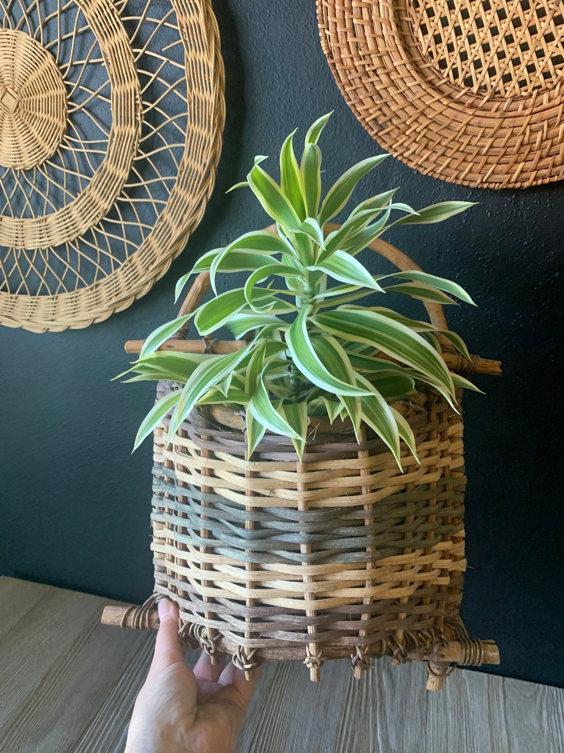 Vintage Wicker Wall Basket Wicker Wall Pocket Wicker Etsy