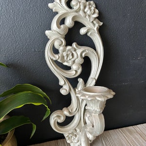 Vintage Homco Ornate White Candlestick Holder Wall Sconce, Mid Century Wall Decor, Hanging Wall Candle Holder, Gothic Candlestick Holder image 4