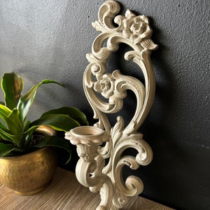 Vintage Homco Ornate White Candlestick Holder Wall Sconce, Mid Century Wall Decor, Hanging Wall Candle Holder, Gothic Candlestick Holder image 5