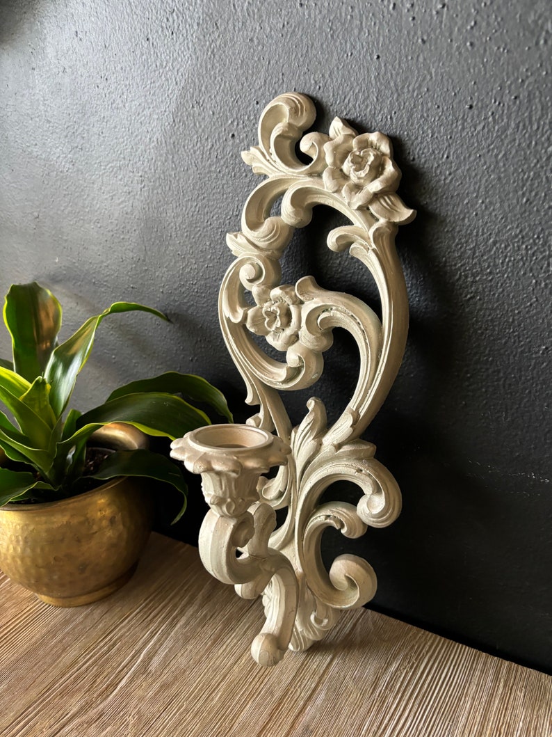 Vintage Homco Ornate White Candlestick Holder Wall Sconce, Mid Century Wall Decor, Hanging Wall Candle Holder, Gothic Candlestick Holder image 5