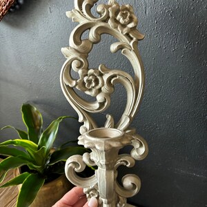 Vintage Homco Ornate White Candlestick Holder Wall Sconce, Mid Century Wall Decor, Hanging Wall Candle Holder, Gothic Candlestick Holder image 2