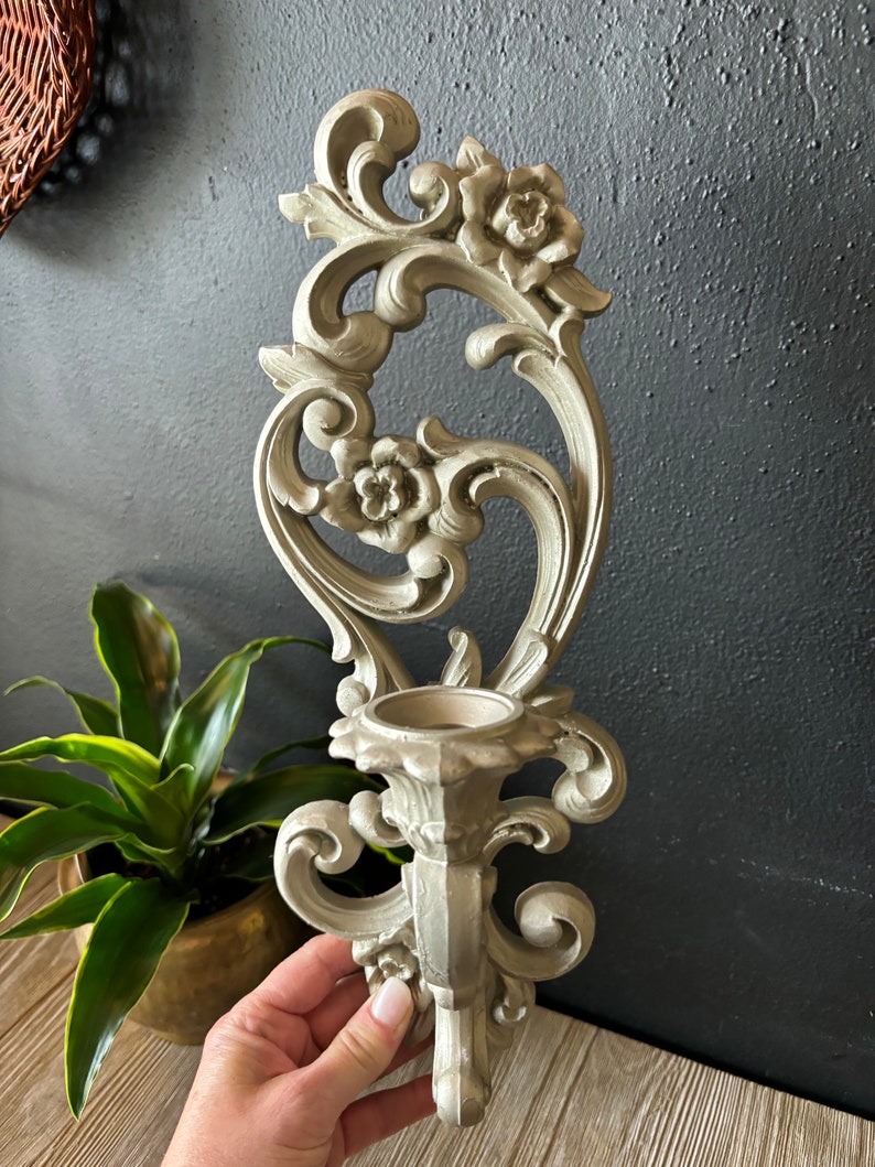 Vintage Homco Ornate White Candlestick Holder Wall Sconce, Mid Century Wall Decor, Hanging Wall Candle Holder, Gothic Candlestick Holder image 2