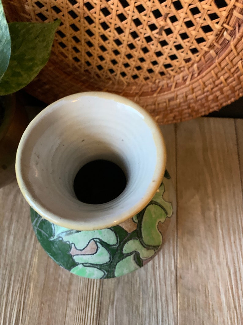 Vintage Handmade Pottery Vase Studio Pottery Floral Vase Hand Painted Signed Pottery Ceramic Vase Boho Decor Bud Flower Vase image 5