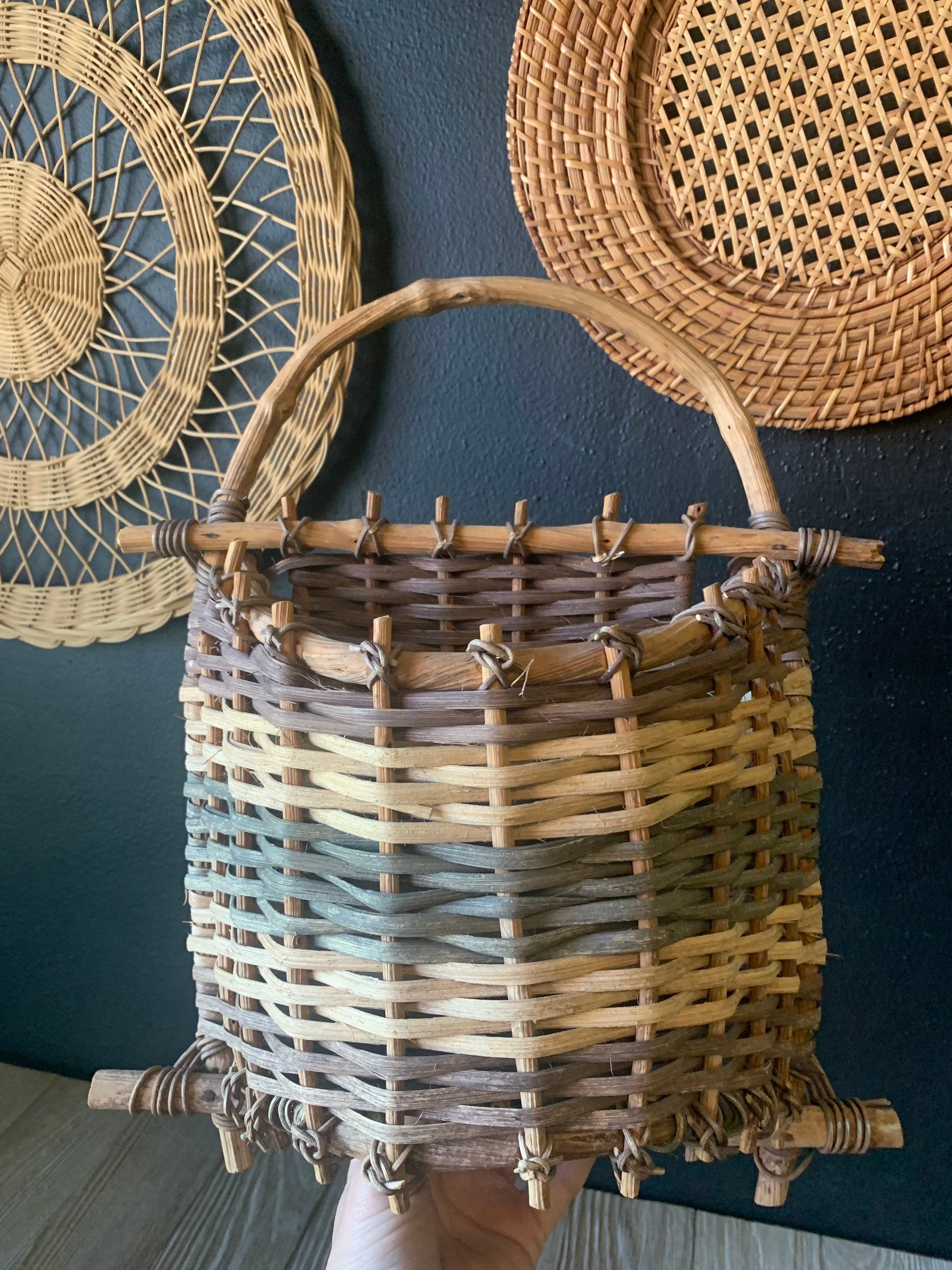 Vintage Wicker Wall Basket Wicker Wall Pocket Wicker Etsy