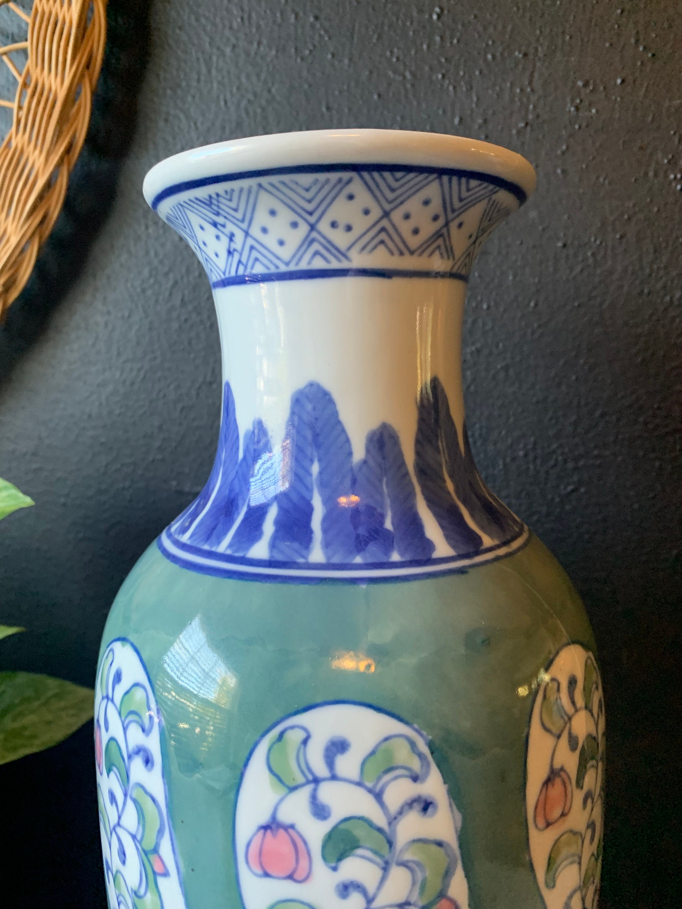Vase Vintage Bleu Et Blanc En Céramique Craquelée - 15,5x24,5 Cm - Déco Intérieur Chinois, Centre De Table, Cadeau Maison
