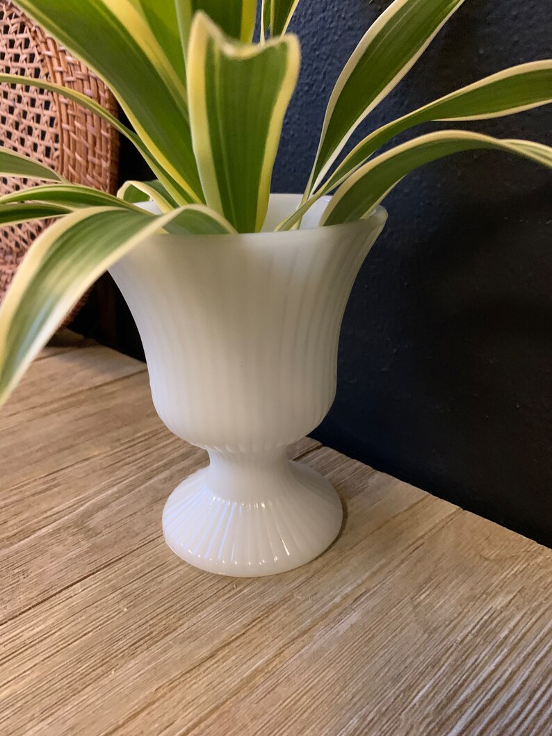 Vintage Footed Milk Glass Vase White Pedestal Flower Vase Milk Glass Decor Wedding Decor Gift Idea Rustic Farmhouse Decor image 3