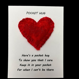 Câlin de poche, coeur de poche, cadeau, ami, amour, coeur doux, câlin, carte cadeau, petit coeur de poche, rouge, paillettes, Saint-Valentin