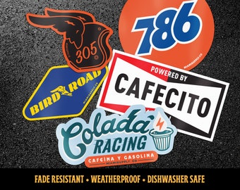 5-Pack of Miami Racing Stickers, Motorsports 305, Automotive Cuban Coffee Design