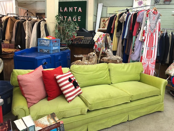 1960s Apple Green Velvet Down Sofa Etsy