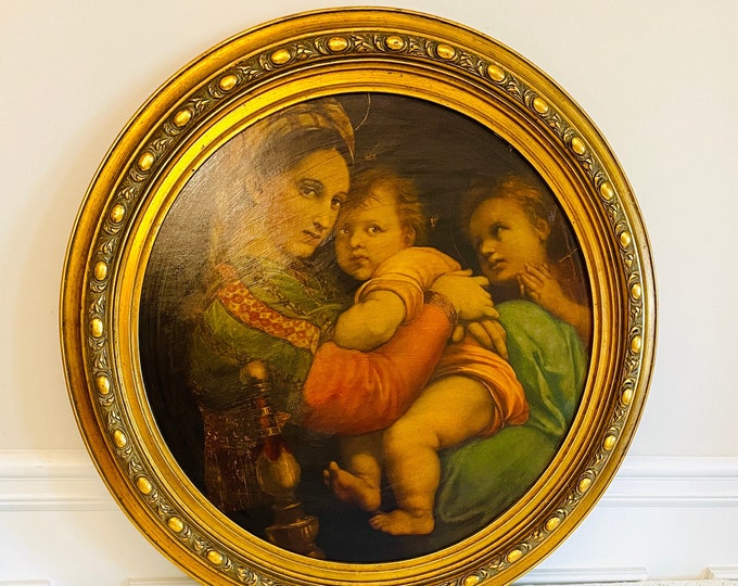 Large Antique Madonna of the Chair by Raphael, Madonna and Child ...