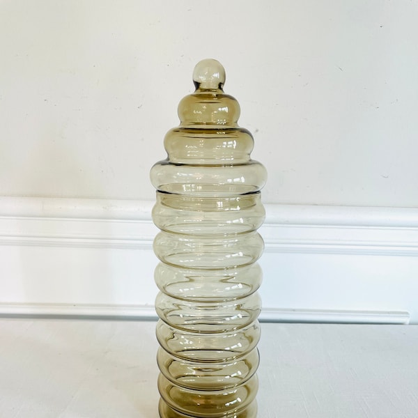 Vintage 12” Tall Jacob Bang Holmegaard Primula Glass Beehive Shaped Lidded Dish - Apothecary Jar