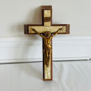 INRI Wood Cross Candle Holder, Antique Wood Crucifix