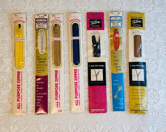 Lot of seven (7) vintage zippers in various sizes and colors - Talon and J&P Coats