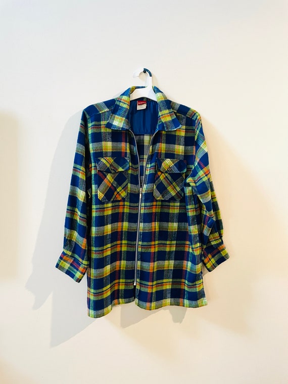 Vintage 90's Palmetto's Blue Green Orange Plaid Zi