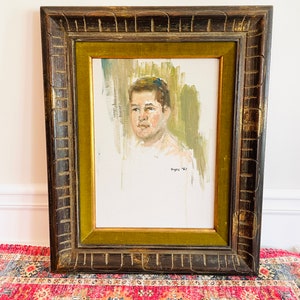 Signed Oil Portrait Painting of Man in Stunning Mid Century Frame 1960&#39;s