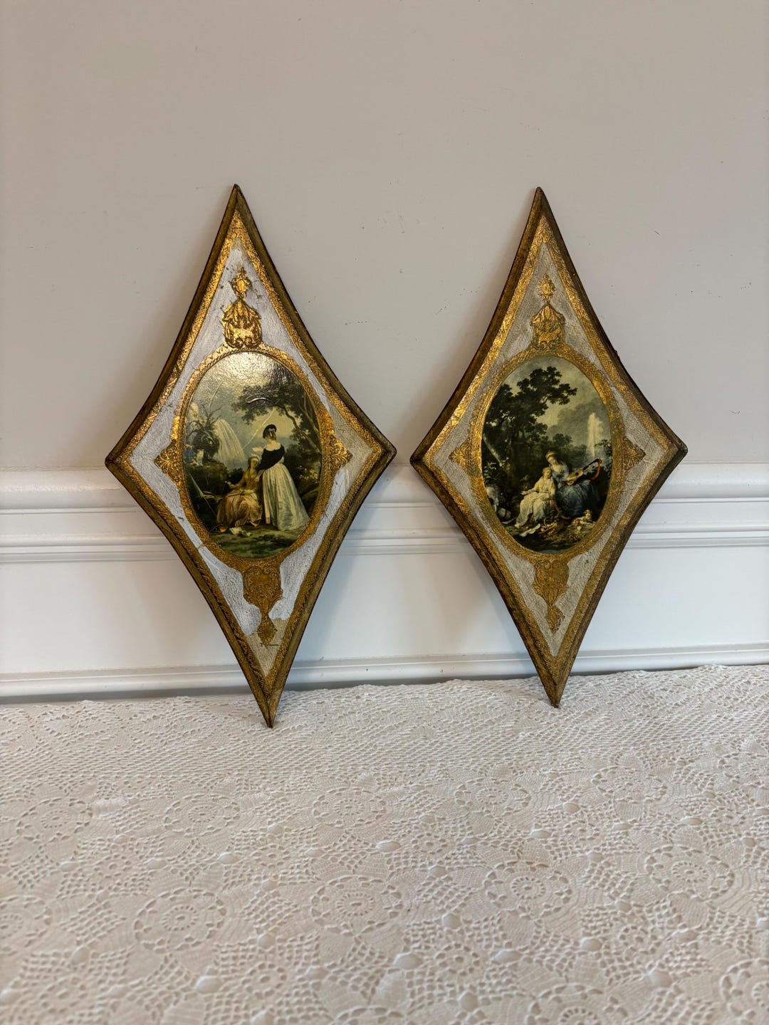 Vintage 1950s Italian Florentine Diamond Shape Wall Plaques Set - Etsy