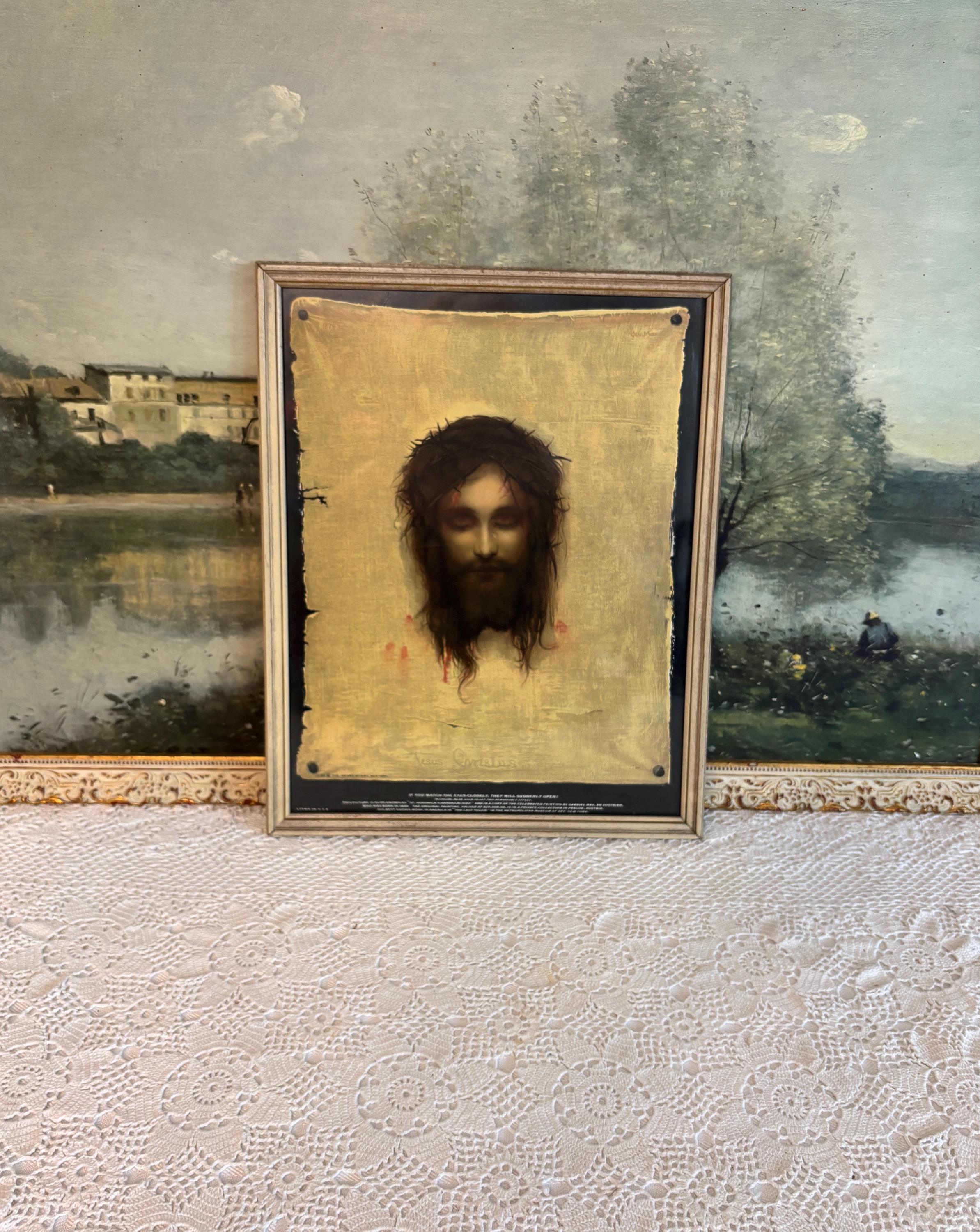Vintage St Veronica's Handkerchief Print Gabriel Max in Frame