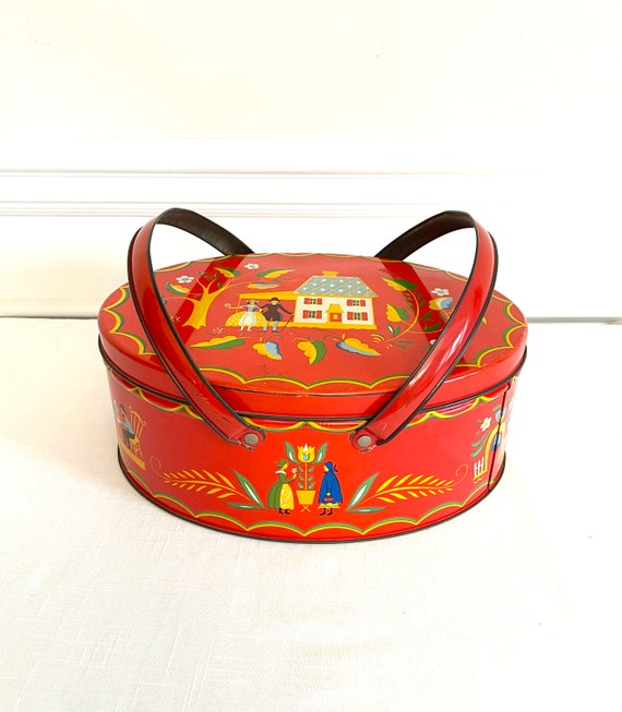 Vintage Tin Basket Red Dutch Sewing Basket Vintage Tin Etsy