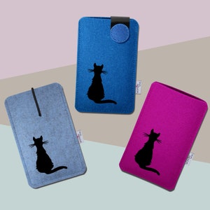 Handyhülle aus Wollfilz mit "Katze"- Motiv, Maßanfertigung