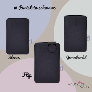 May include: Three black rectangular felt sleeves with rounded corners. One is a plain sleeve, one features a flip closure with a circular tab, and one includes an elastic cord. Each has a small white tag labeled wunder was.