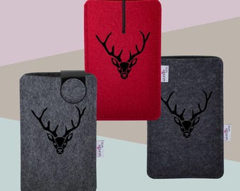 Custom-made wool felt phone case with "antler" motif