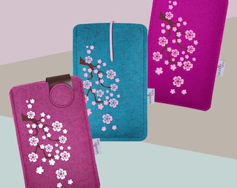 "Cherry Blossoms" phone case, custom-made from wool felt