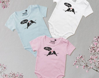 Organic baby bodysuit "Piepmätze" with name, long sleeve, short sleeve