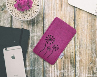 Mobile phone case "Dandelion", made to measure from wool felt for all mobile phone models