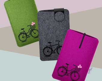 Custom-made bike-themed phone case made of wool felt