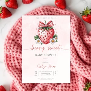 EDITABLE Berry Sweet Baby Shower, Berry Sweet Baby Shower Blush Berry, Berry Sweet Invitation, Strawberry Baby Shower Invitation