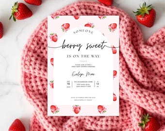 EDITABLE Berry Sweet Baby Shower Bundle, Berry Sweet Baby Shower Blush Berry, Berry Sweet Invitation, Strawberry Baby Shower Invitation