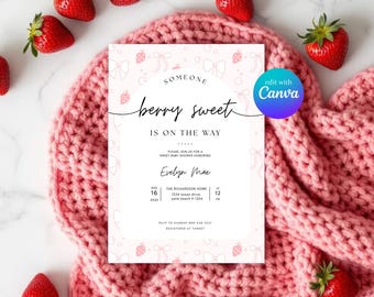 EDITABLE Berry Sweet Baby Shower Bundle, Berry Sweet Baby Shower Blush Berry, Berry Sweet Invitation, Strawberry Baby Shower Invitation
