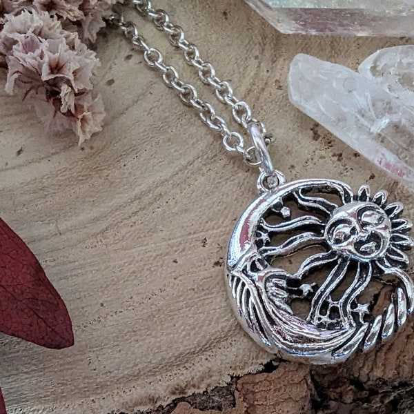 Sun and Moon Necklace, Celestial Pendant, Astral Jewellery, Sun Moon Gift