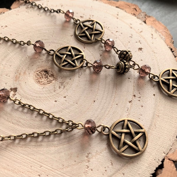 Pagan Pentacle Necklace, Bronze Pentagram Necklace, Crystal Pentagran Jewellery, Pagan Gift, Wiccan Gift, Handfasting, Gift for Her