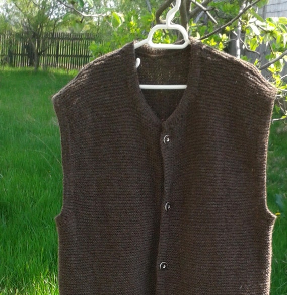 Wool Vest Brown Sweater Vest Crochet Vest,Knitted