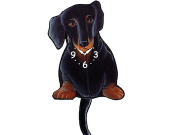 Black & Tan Dachshund clock with swinging tail