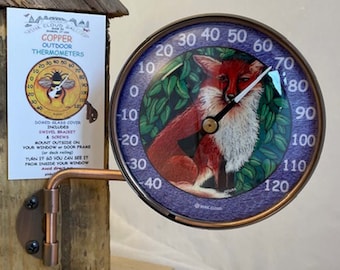 Termómetro de cobre de 4" con esfera y diseño de zorro