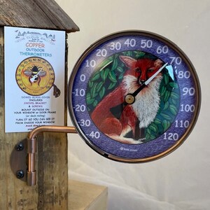 Copper 4" dial Thermometer with Fox design