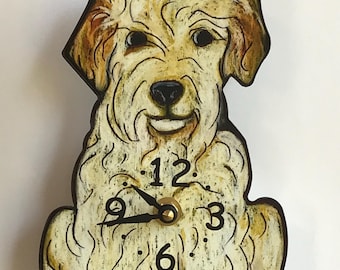 Goldendoodle dog clock with wagging tail